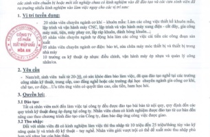 Thông báo Tuyển dụng nhiều vị trí việc làm tại Công ty Cổ phần XNK Hòa An