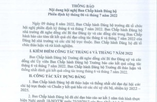 Thông báo số 49 - TB/ĐU ngày 09/8/2022 của Đảng ủy Trường Cao đẳng Việt - Đức Nghệ An về Nội dung Hội nghị Ban Chấp hành Đảng bộ Phiên định kỳ tháng 6 và tháng 7 năm 2022