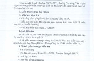 Thông báo số 319/TB-Tr.VĐ ngày 02/8/2022 của Trường Cao đẳng Việt - Đức Nghệ An V/v Kiểm tra dạy học và tổ chức thi kết thúc mô đun/môn học