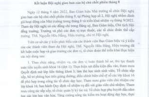 Thông báo số 384/TB-Tr.VĐ ngày 13/9/2022 của Trường Cao đẳng Việt - Đức Nghệ An về Kết luận Hội nghị Giao ban cán bộ chủ chốt phiên tháng 8 năm 2022