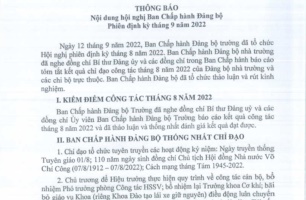 Thông báo số 57-TB/ĐU ngày 13/9/2022 của Đảng ủy Trường Cao đẳng Việt - Đức Nghệ An về Nội dung Hội nghị Ban Chấp hành Đảng bộ Phiên định kỳ tháng 9 năm 2022