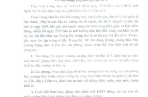 Thông báo số 412/TB-Tr.VĐ ngày 26/9/2022 về việc chủ động ứng phó với Bão số 4