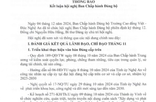 Thông báo số 100-TB/ĐU của Đảng ủy Trường Cao đẳng Việt - Đức Nghệ An về Kết luận Hội nghị Ban Chấp hành Đảng bộ