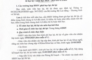 Thông báo số 75/Tr.VĐ-TB của Trường Cao đẳng Việt - Đức Nghệ An V/v Tổ chức học lại và thi lại các môn học, mô đun từ học kỳ 1 năm học 2024 - 2025 trở về trước