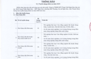 Thông báo số 34 của Công ty TNHH MTV Thép VAS Nghi Sơn về việc Tuyển dụng nhân sự năm 2025