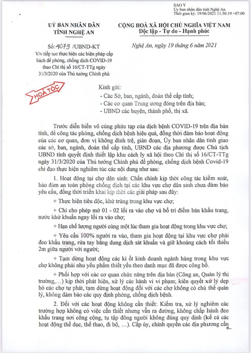 Thông báo về việc tiếp tục thực hiện các biện pháp phòng, chống dịch Covid-19 theo Chỉ thị 16 của Thủ tướngChính phủ