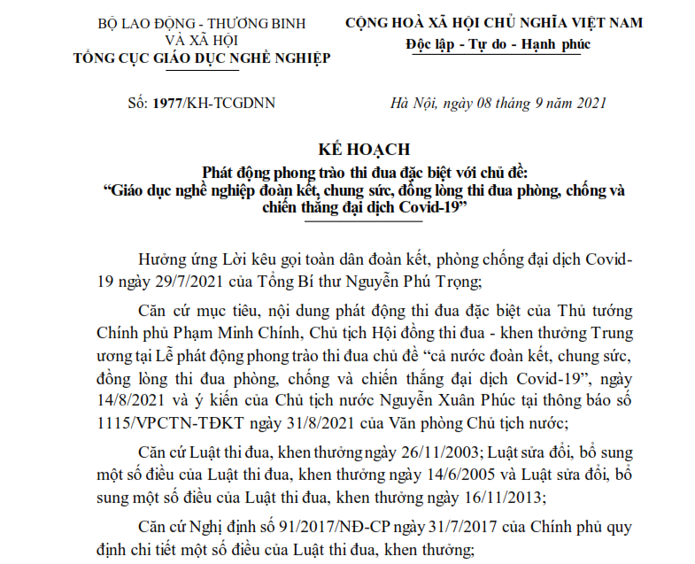 Tổng cục Giáo dục nghề nghiệp phát động phong trào thi đua đặc biệt