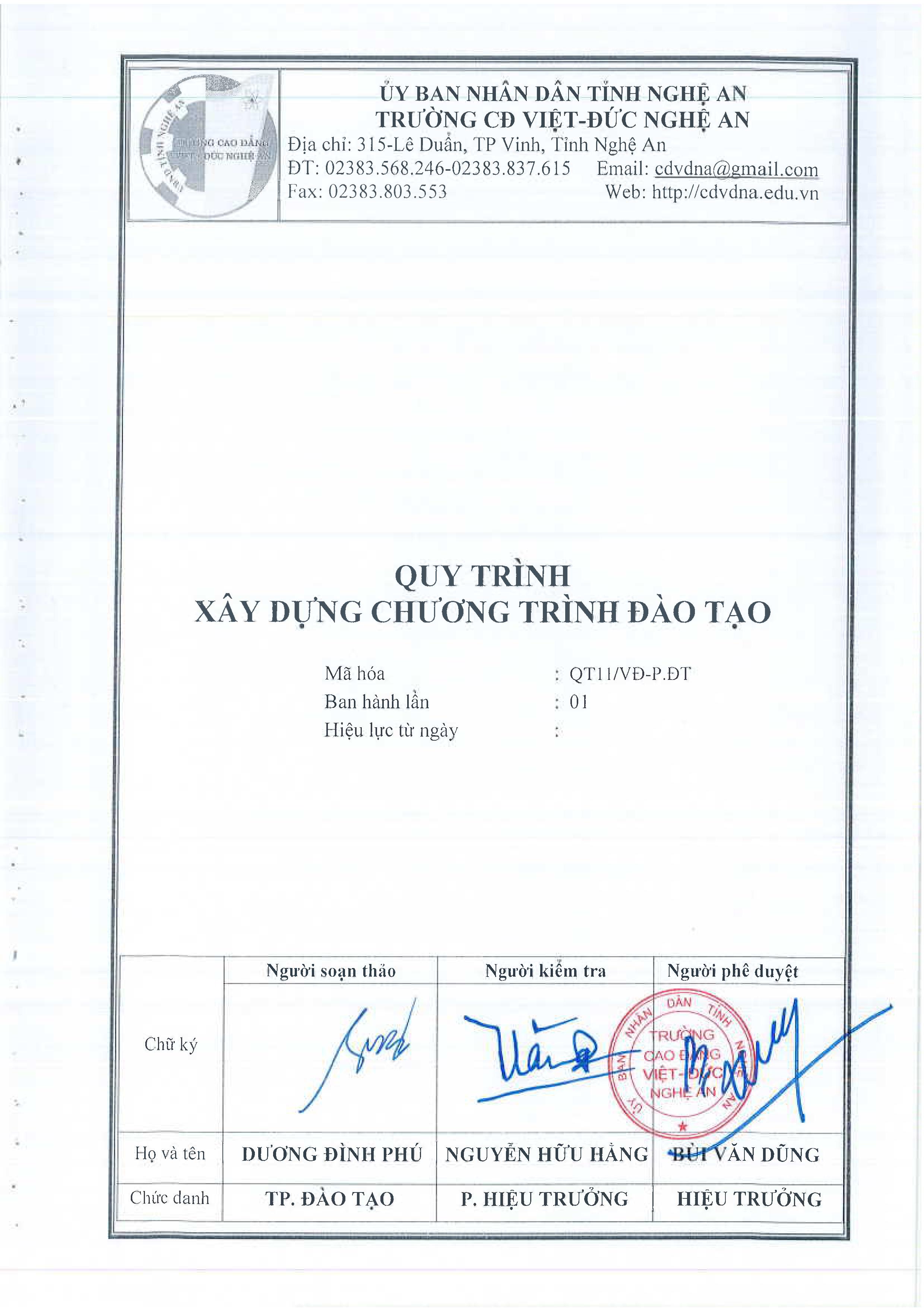 Quy trình xây dựng chương trình đào tạo - QT11/VĐ-P.ĐT