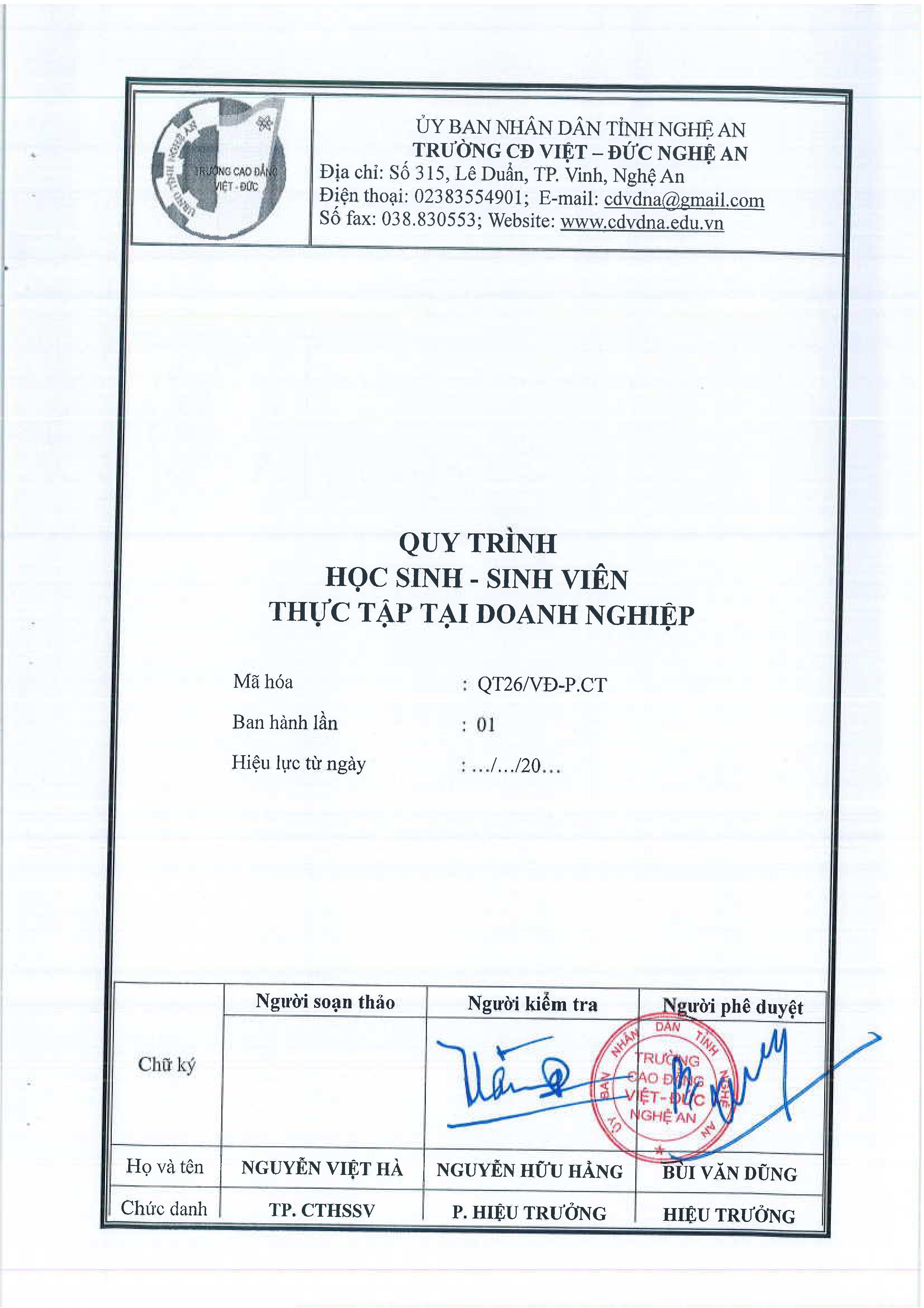  Quy trình học sinh, sinh viên thực tập tại doanh nghiệp - QT26/VĐ-P.CT