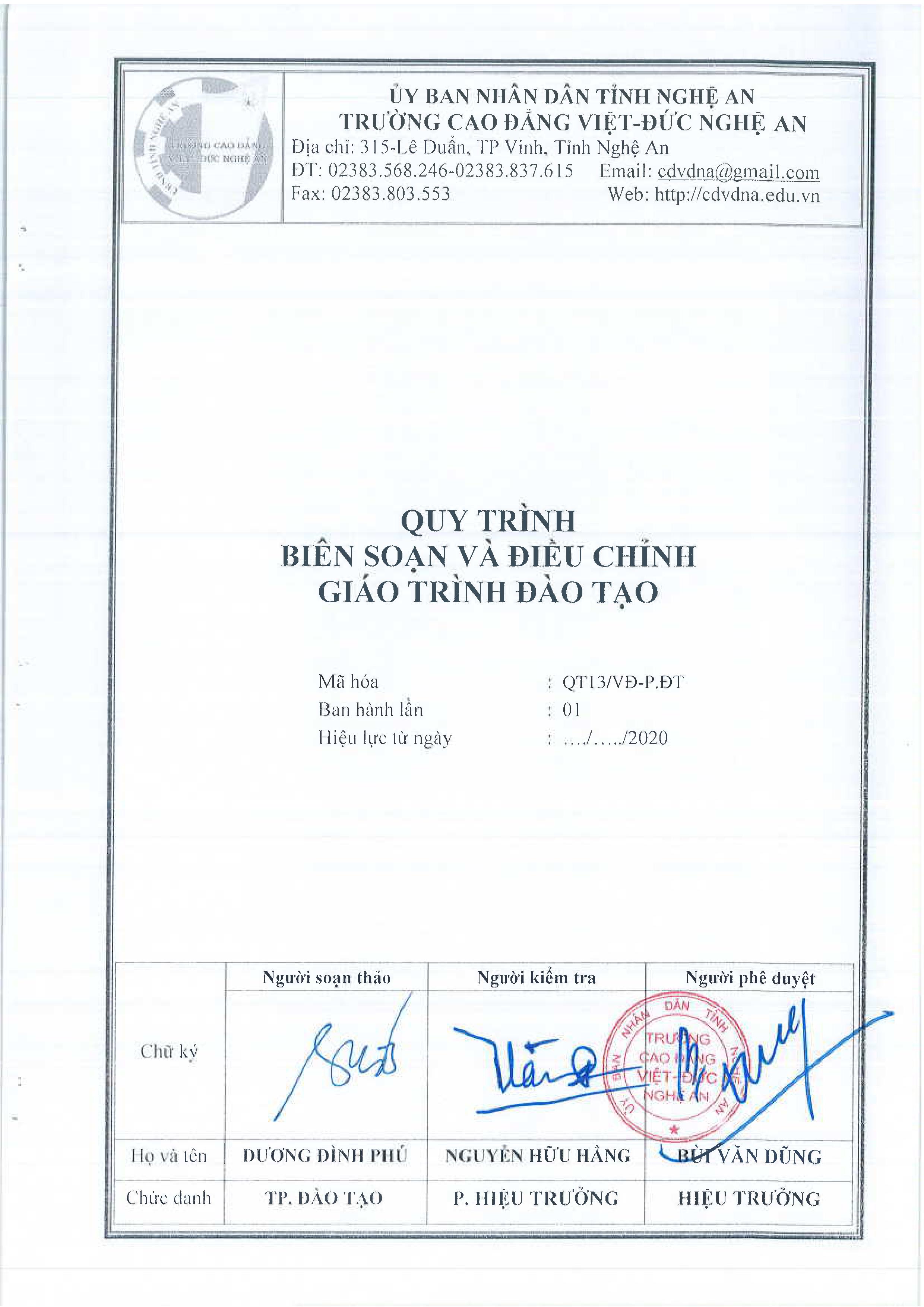  Quy trình biên soạn và điều chỉnh giáo trình đào tạo - QT13/VĐ-P.ĐT