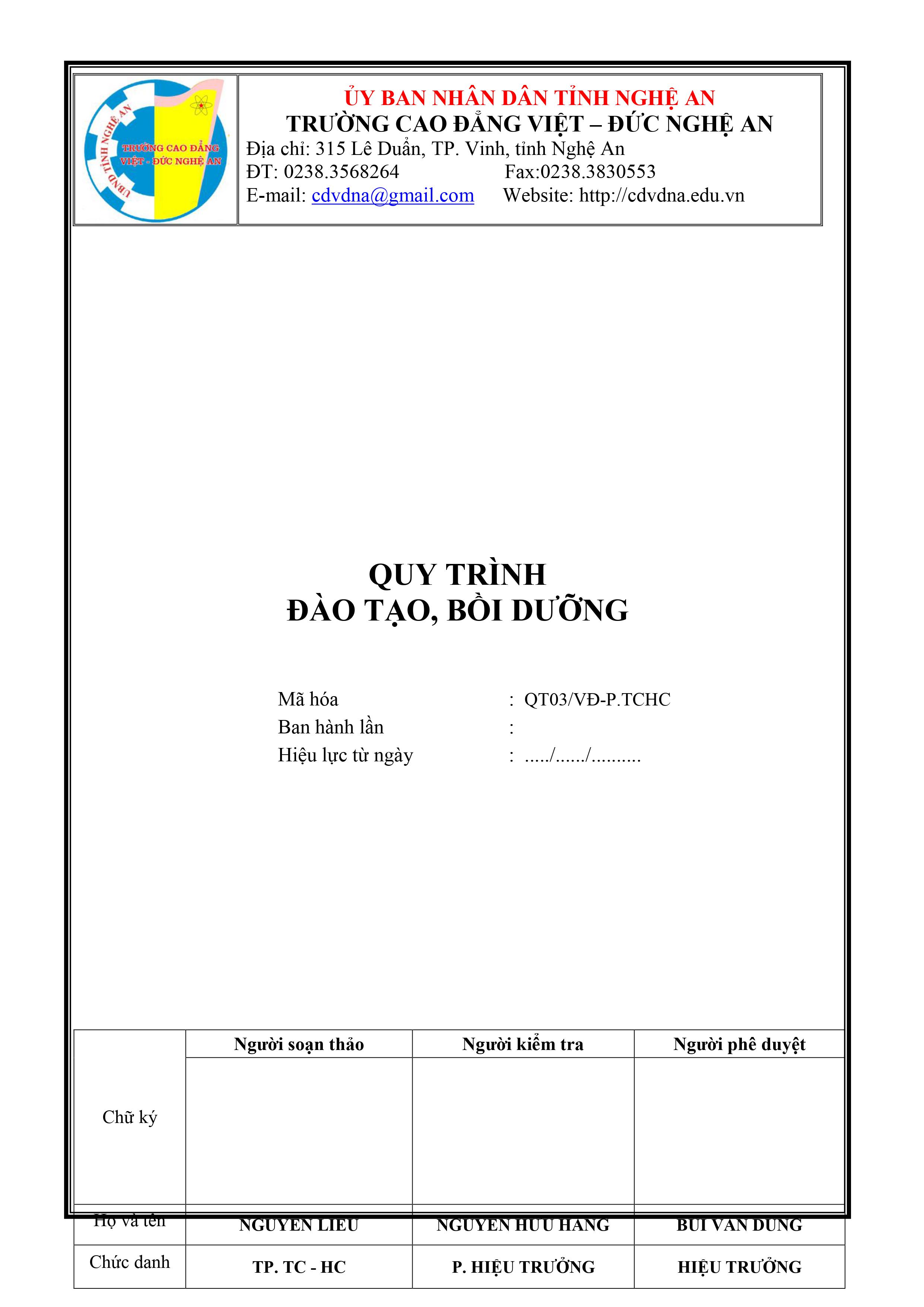 Quy trình đào tạo, bồi dưỡng - QT03/VĐ-P.TCHC