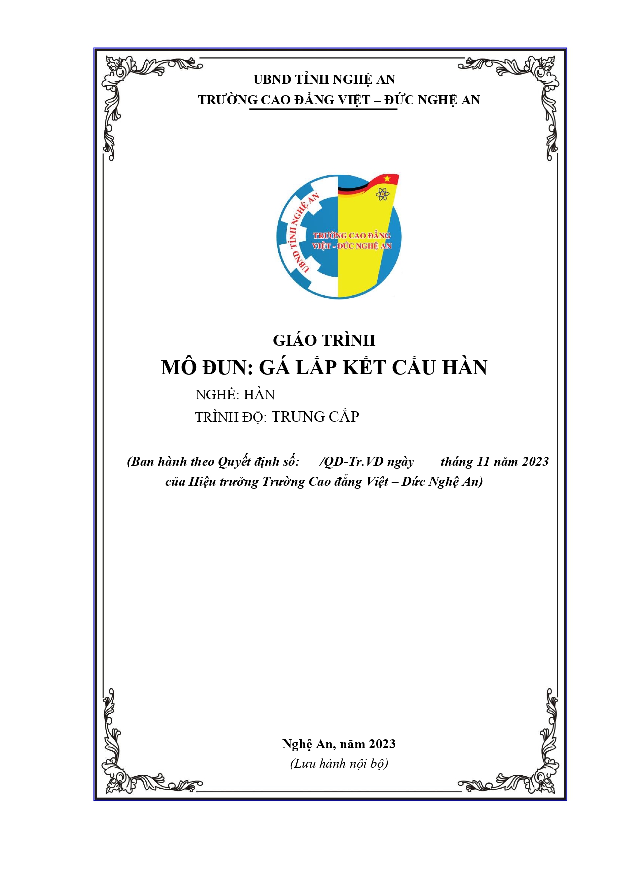 GIÁO TRÌNH MÔ ĐUN GÁ LẮP KẾT CẤU HÀN