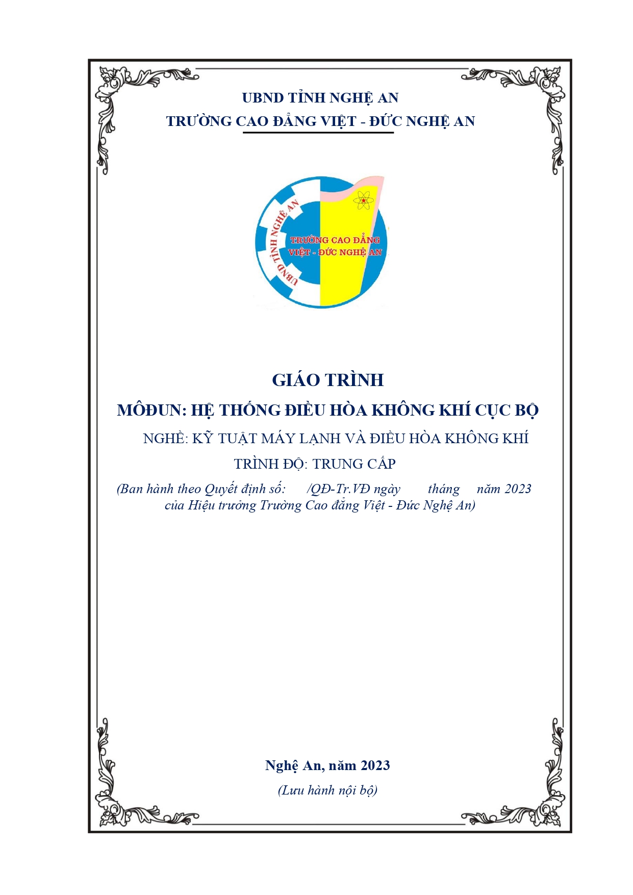 GIÁO TRÌNH HỆ THỐNG ĐIỀU HÒA KHÔNG KHÍ CỤC BỘ