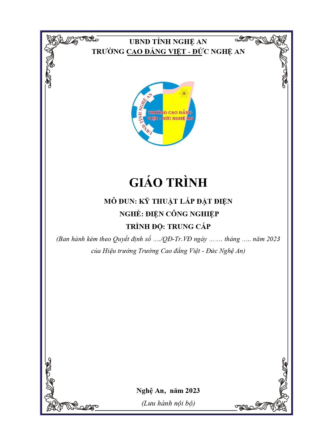 GIÁO TRÌNH KỸ THUẬT LẮP ĐẶT ĐIỆN