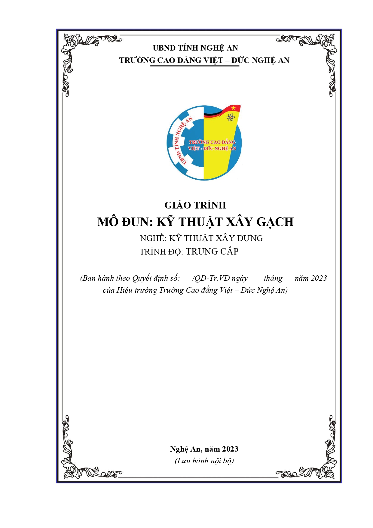 GIÁO TRÌNH KỸ THUẬT XÂY GẠCH